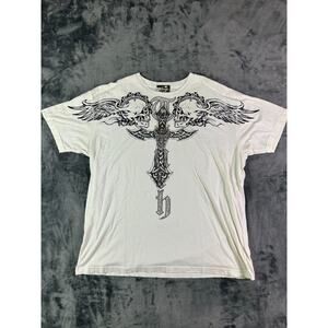 Vintage Touch USA‎ Skull Wings Rhinestone Graphic Shirt X-Large Y2K Biker Style